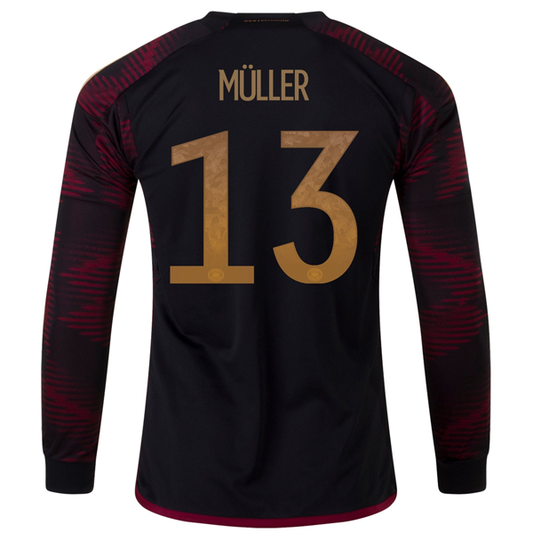 adidas Germany Thomas Muller Away Long Sleeve Jersey 22/23 (Black/Burgundy)