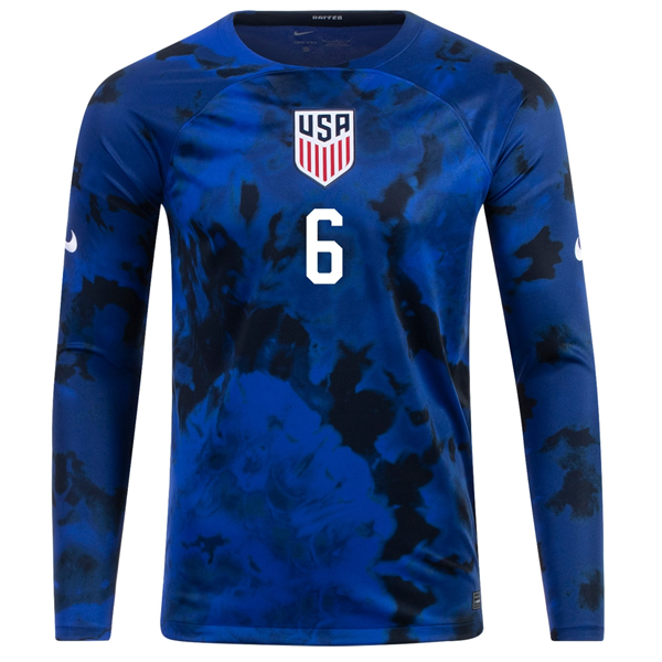 Nike United States Yunus Musah Long Sleeve Away Jersey 22/23 (Bright Blue/White)