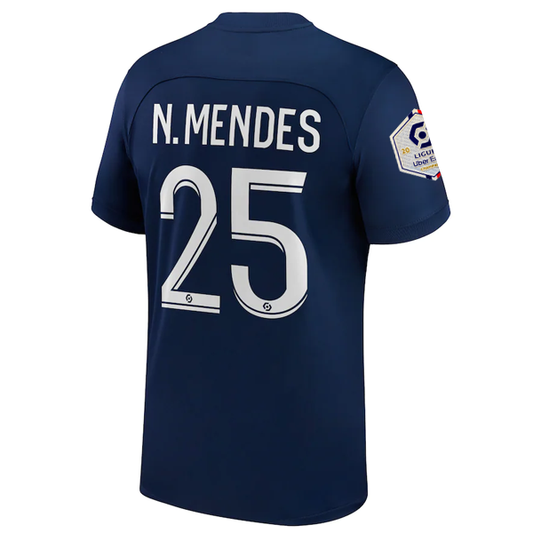 Nike Paris Saint-Germain Nuno Mendes Home Jersey w/ Ligue 1 Champion Patch 22/23 (Midnight Navy/White)