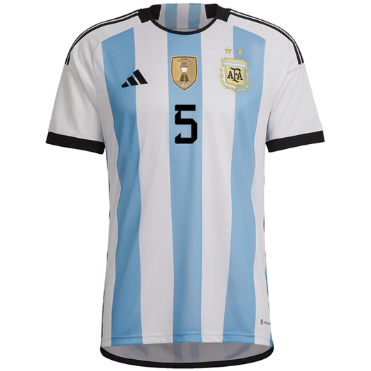 adidas Men's Argentina Leandro Paredes Home Jersey w/ Copa America Champion Patch 22/23 (White/Team Light Blue)