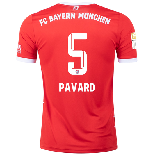 adidas Bayern Munich Benjamin Pavard Home Jersey w/ Bundesliga + 10 Times Winner Patch 22/23 (Red/White)