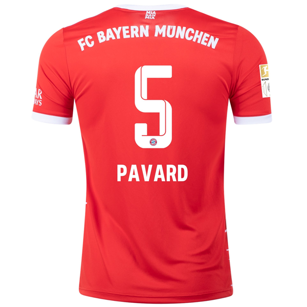 adidas Bayern Munich Benjamin Pavard Home Jersey w/ Bundesliga + 10 Times Winner Patch 22/23 (Red/White)