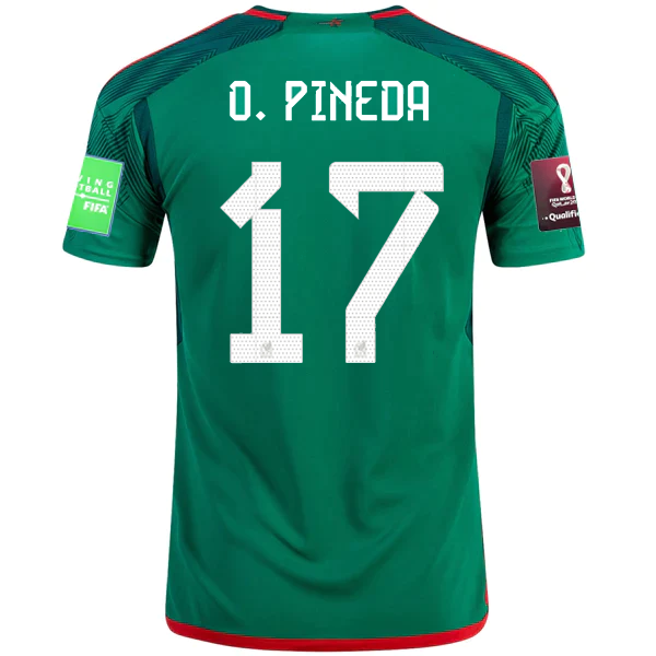 Adidas Mexico Orbelin Pineda Home Jersey w/ World Cup 2022 Patches 22/23 (Vivid Green)