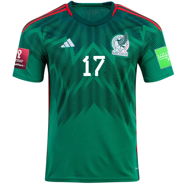 Adidas Mexico Orbelin Pineda Home Jersey w/ World Cup 2022 Patches 22/23 (Vivid Green)