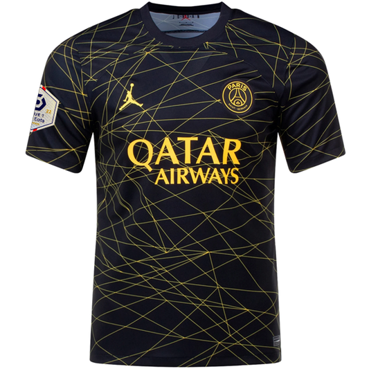 Nike Paris Saint-Germain Marco Verratti Fourth Jersey + League 1 Patch 22/23 (Black/Tour Yellow)