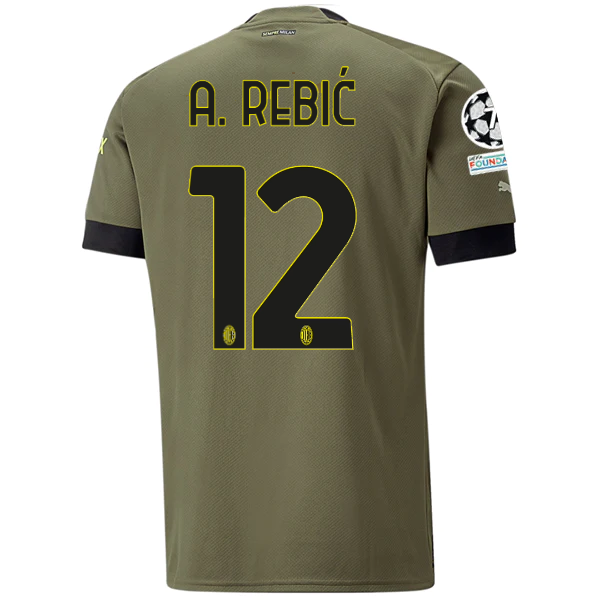 Puma AC Milan Ante Rebic Third Jersey w/ Champions League Patches 22/23 (Dark Green Moss/Spring Moss)