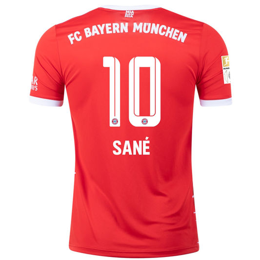 adidas Bayern Munich Leroy Sane Home Jersey w/ Bundesliga + 10 Times Winner Patch 22/23 (Red/White)