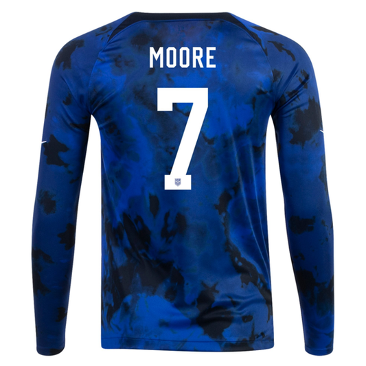 Nike United States Shaq Moore Long Sleeve Away Jersey 22/23 (Bright Blue/White)