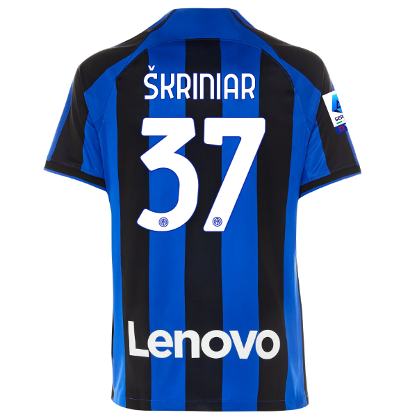 Nike Inter Milan Skriniar Home Jersey w/ Serie A + Copa Italia Patches 22/23 (Lyon Blue/Black)