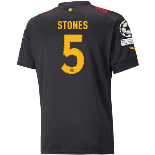 Puma Manchester City John Stones Away Jersey w/ Champions League Patches 22/23 (Puma Black/Tango Red)