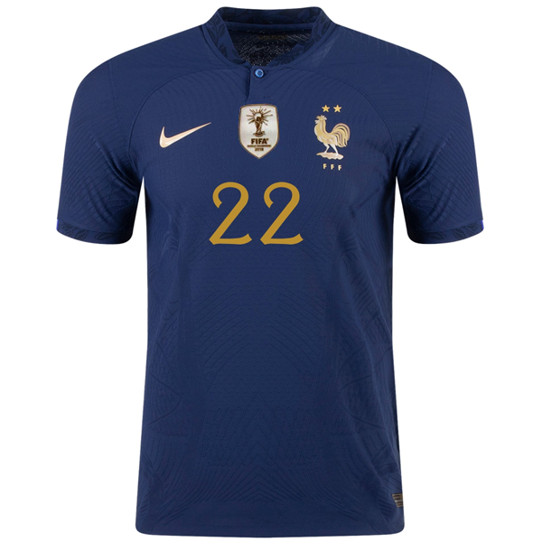 Nike France Authentic Match Theo Hernandez Home Jersey w/ World Cup Champion Patch 22/23 (Midnight Navy/Metallic Gold)