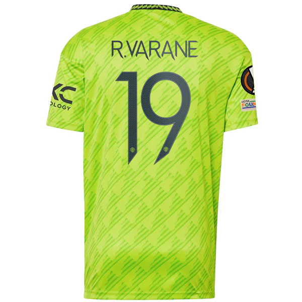 adidas Manchester United Raphaël Varane Third Jersey w/ Europa League Patches 22/23 (Solar Slime)