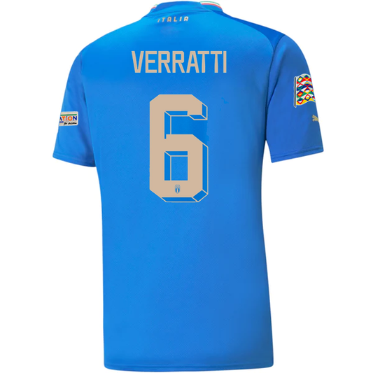 Puma Italy Marco Verratti Home Jersey w/ Nations League + Euro Champion Patch 22/23 (Ignite Blue/Ultra Blue)