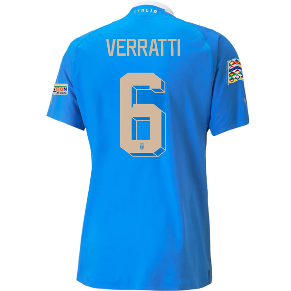 Puma Authentic Italy Marco Verratti Home Jersey w/ Nations League and Euro Patches 22/23 (Team Power Blue/Peacoat)