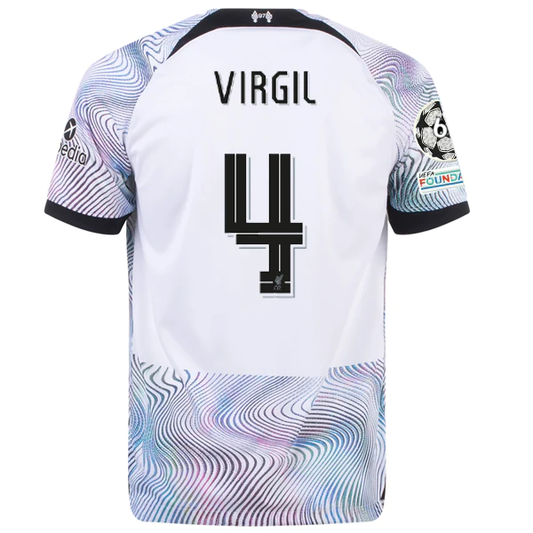 Nike Liverpool Virgil Van Dijk Away Jersey w/ Champions League Patches 22/23 (White/Black)