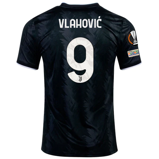 adidas Juventus Vlahovic Away Jersey w/ Europa League Patches 22/23 (Black/White/Carbon)