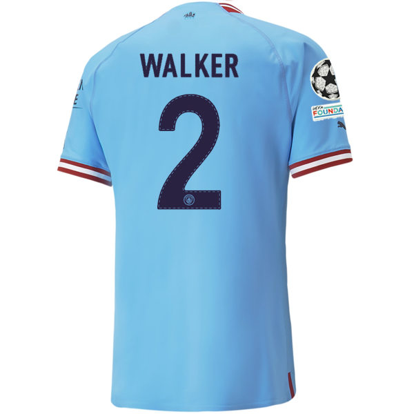 Puma Manchester City Authentic Kyle Walker Home Jersey w/ Champions League Patches 22/23 (Team Light Blue/Intense Red)