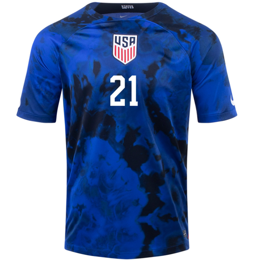 Nike United States Timothy Weah Away Jersey 22/23 (Bright Blue/White)