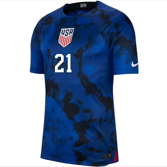 Nike United States Timothy Weah Authentic Match Away Jersey 22/23 (Bright Blue/White)