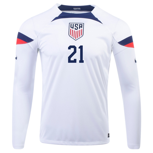 Nike United States Timothy Weah Home Long Sleeve Jersey 22/23 (White/Loyal Blue)