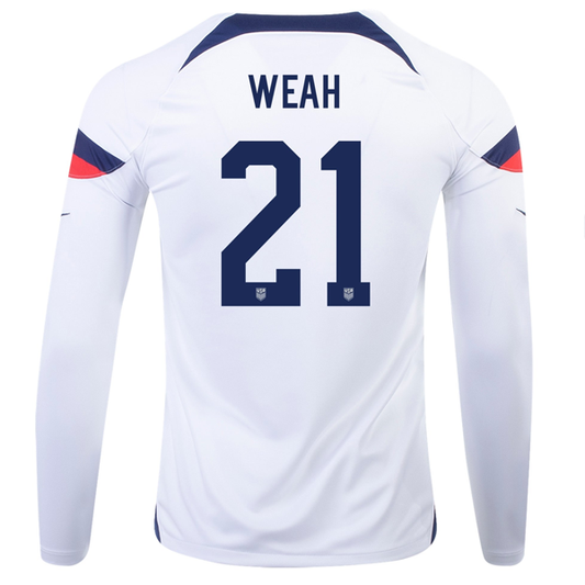 Nike United States Timothy Weah Home Long Sleeve Jersey 22/23 (White/Loyal Blue)